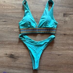 SHEIN Turquoise Smocked Band Bikini Set